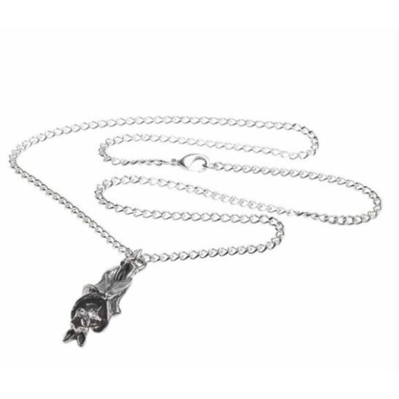 Awaiting The Eventide Pendant – Alchemy Gothic Rare Pewter Charm ✦ Roosting Bat - Picture 4 of 4